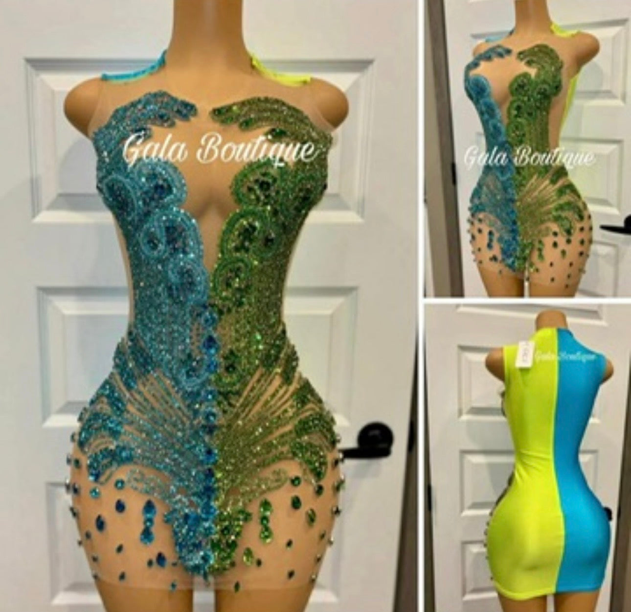 Blue and Green Peacock, Body Con Dress