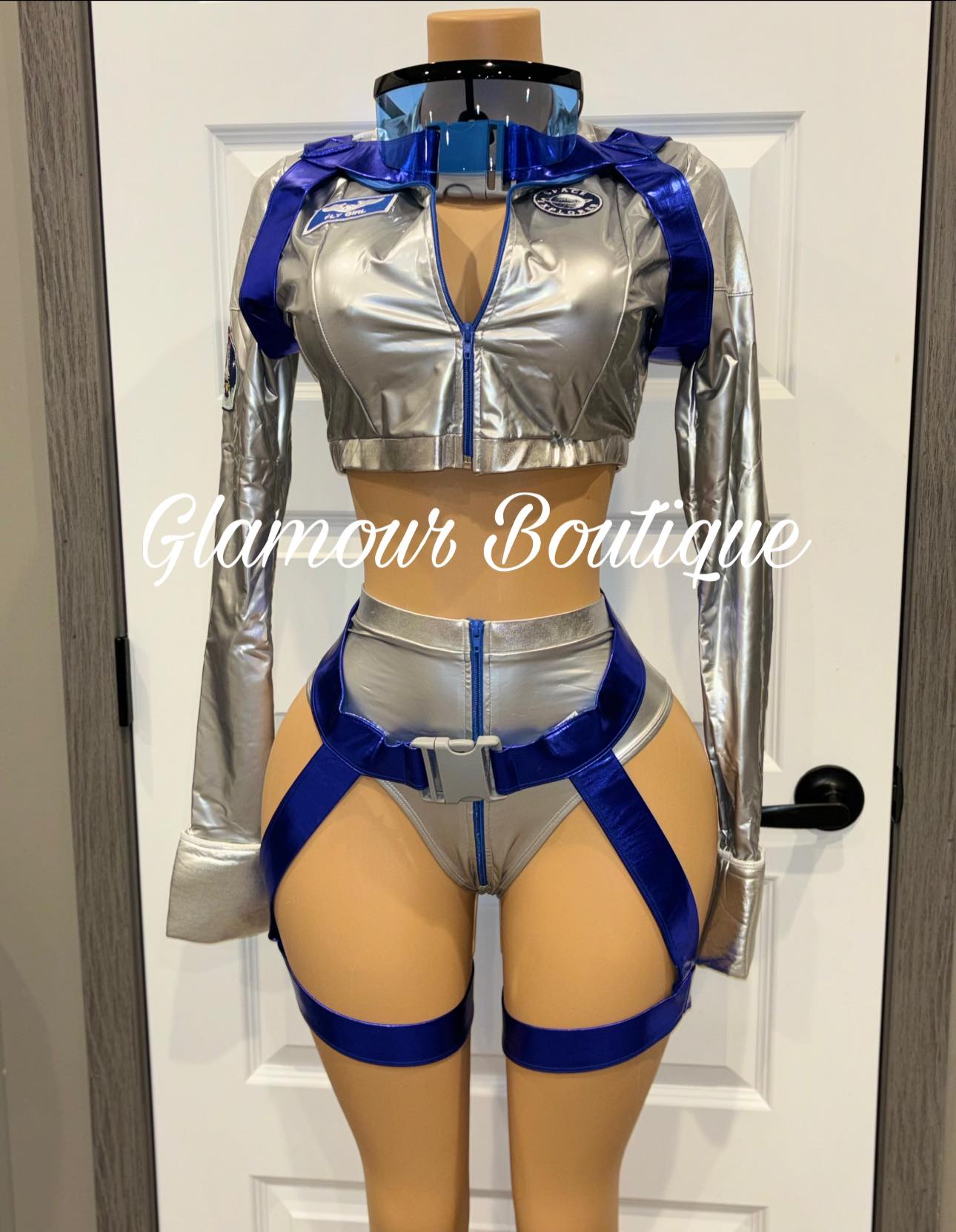 Silver Astronaut Costume - Futuristic Space Commander Costume - Silver & Blue Cosplay Set | Glamour Boutique