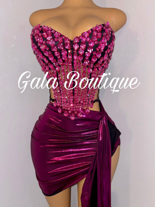 Pink Rhinestone Two-Piece Set