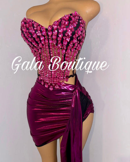 Pink Rhinestone Two-Piece Set