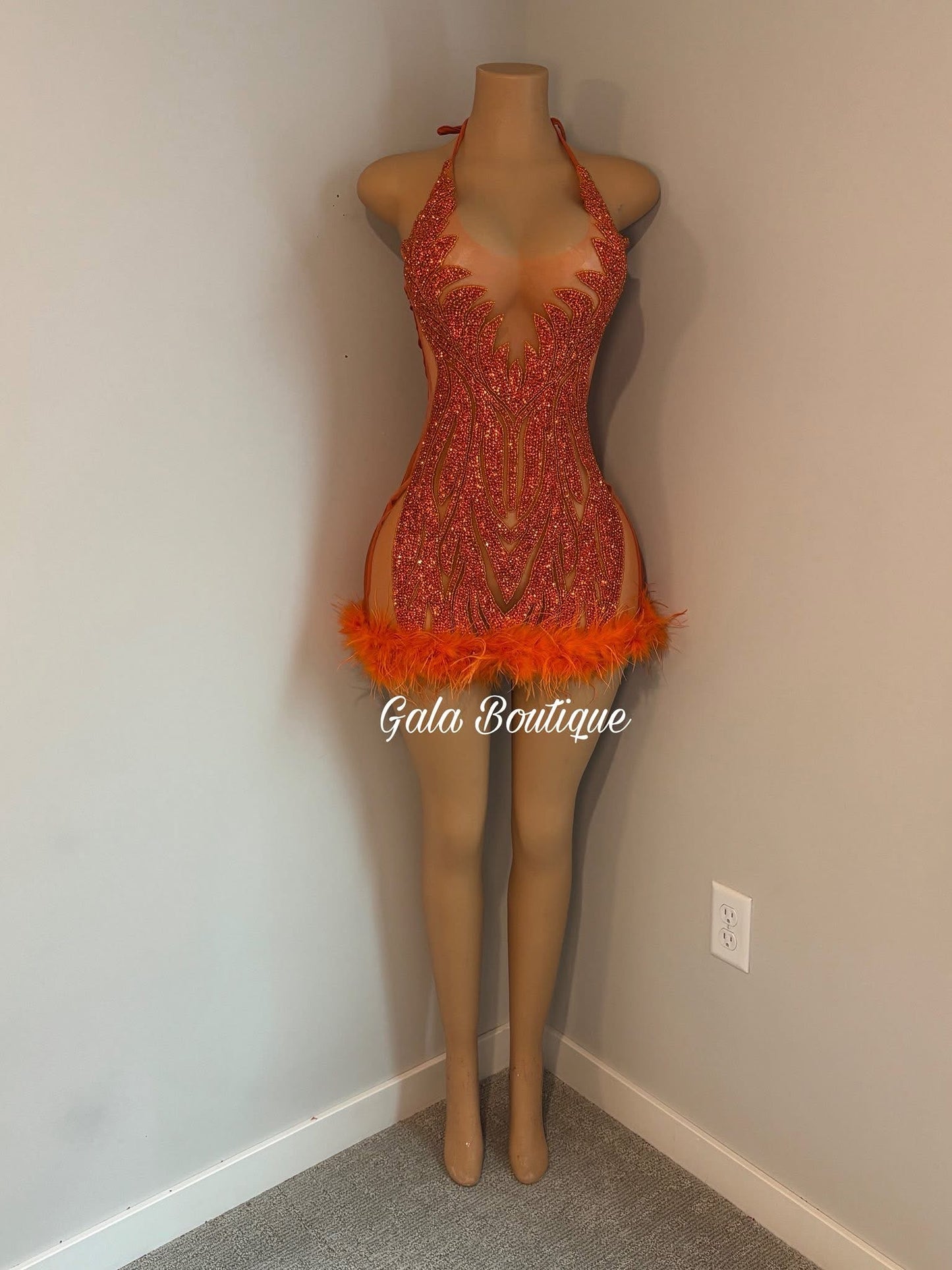 Orange sparkly dress