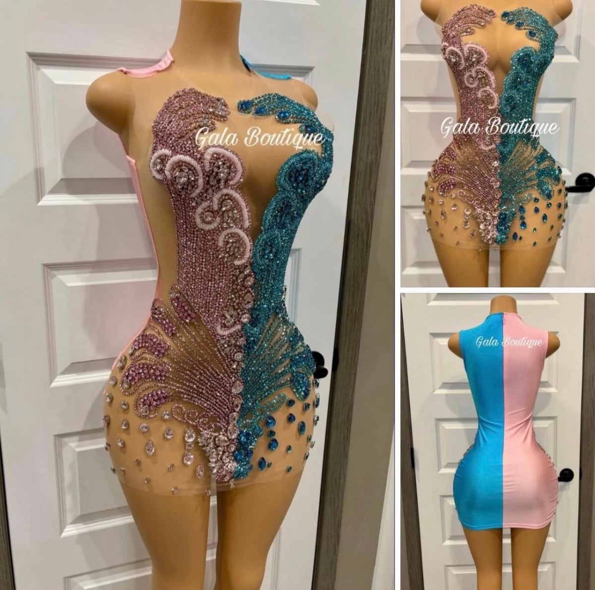 Pink & Blue Body Con Dress