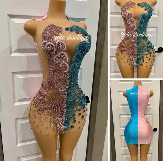 Pink & Blue Body Con Dress
